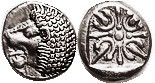 R CARIAN Satraps, Hekatomnos, 395-377 BC, Trihemiobol, Lion head l./star pattern in incuse square, SNG Kayhan 864; Choice EF, obv well centered, rev s...