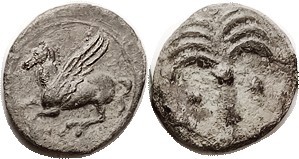 R CARTHAGE, Æ16, c. 3rd cent BC, Pegasos l., Punic letter below/Palm tree betw p...