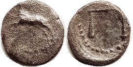 EGYPT, PHARAOH NEKTANEBO II, 361-343 BC, Æ15, Leaping ram/scales, F or so, somewhat off-ctr, olive brown patina, sl grainy, obv ill struck with crude ...