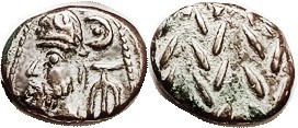 ELYMAIS, Phraates, Æ Drachm, GIC-5902, Bust l., anchor/ dashes; Choice VF, pale brown with strong green hilighting, very bold. Note the rev dashes are...