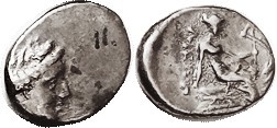 HISTIAIA, Tetrobol, 3rd cent BC, Nymph head r/Nymph std r on galley. as S2496; VF, oval flan, obv much off-ctr to SW, head partly off, face clear; mod...