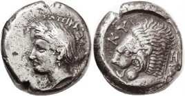 KYZIKOS, Tet, 390-330 BC, Persephone hd l/Lion head l, tunny below, oinochoe behind (scarcer variety), S3855 (£850); F-VF/VF, obv nrly centered, rev w...