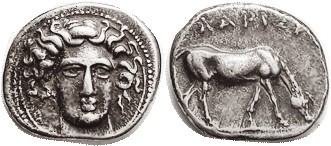 LARISSA, Drachm, c.400-350 BC, Head of Nymph Larissa facing virtually full front...