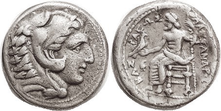 MACEDON, Alexander the Great, Tet, of Amphipolis, Herakles hd r/Zeus std l, Phry...