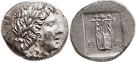 MASIKYTES, Lycian League Hemidrachm, c. 27-20 BC, Apollo head r/M-A, Lyre in incuse square, no symbol; EF, well centered (a bit tight on obv but head ...