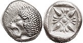 MILETOS, 1/12 Stater, 6th cent BC, Lion forepart, head l./ star pattern in squar...