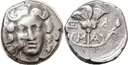 MYLASA, (Rhodian Peraia) Drachm, 170-130 BC, Helios head facg, eagle in front/Rose & bud, Xi-A/M-A, Cf. S-5088; AVF, rev off-ctr, good metal, obv quit...