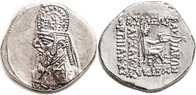 PARTHIA, Mithradates II, Drachm, Sel.28.3, Mint State, well centered & sharply struck with superb portrait. Bright lusterlike metal, perhaps subtly sm...