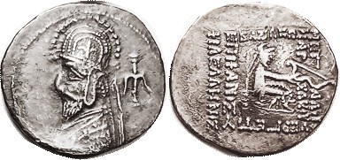 PARTHIA, Sinatrukes, c.75 BC, Drachm, Sellw 34.2, Bust l., in tiara with lis, an...