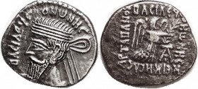 PARTHIA, Vonones I, 8-12 AD, Drachm, Sellw.60.5, Bust l, lgnd around/Nike adv r; a completely unique type in the Parthian series; AEF/VF, obv well cen...