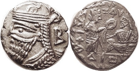 R PARTHIA, Vologases IV, Tet, Sellw 84.107; Bust l./Tyche giving wreath to std r...
