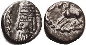 R PARTHIA, Osroes II, c. 190 AD, Æ10, Chalkos, Bust l./horned sheep galloping l, Sellw 85.5; VF+, obv nrly centered, rev somewhat off-ctr, smooth brow...