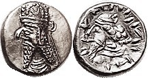 PERSIS, Napad (a/k/a Kapat), 1st cent AD, Hemidrachm, Bust left in tiara with crescent/ bust l., lgnd around, Alram 613; EF/VF+, quite well centered, ...