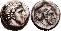PHALANNA, Æ11 (Chalkous), c.350 BC, Youthful male hd r/Female head in sakkos r, as S2180; Nice VF, smooth medium brown patina, well centered, both hea...