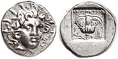 R RHODES, Hemidrachm, c.125-88 BC, Helios hd facg sl rt/Rose, ANTIPATROS above, ...