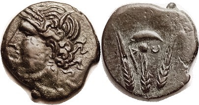 R SARDINIA, under Carthage, Æ23, after 238 BC, Persephone or Tanit head l/3 corn...