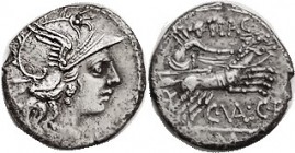 C. Valerius Flaccus, Den, 140 BC, Cr.228/2, Sy.440; Roma head r/Victory in biga r; AEF, minor striking flatness at bottom, otherwise with sharp detail...