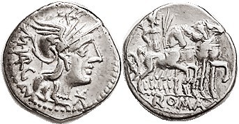 M. Vargunteius, Den., 130 BC, Cr.257/1, Sy.507, Roma head r/Jupiter in triumphal...