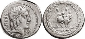 R Mn Fonteius, Denarius, c.85 BC, Cr.353/1c, Sy.724a, Vejovis head l./Genius on goat in wreath; Choice VF, obv nrly centered, rev well centered, on a ...