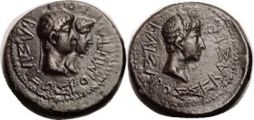 AUGUSTUS & RHOEMETALKES & PYTHODORIS, of Thrace, Æ24x26, Conjoined busts of Rhoemetalkes & Queen Pythodoris rt/Augustus bust r; Choice VF+, sl off-ctr...