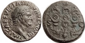 R VESPASIAN, As, SC, Eagle betw standards set on prows, RIC 499, AEF/VF, nrly centered full lgnds, dark brownish green patina, sl surface roughness, m...