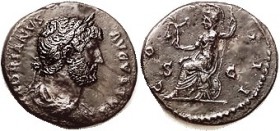 R HADRIAN, Semis, COS III, Roma std l, VF+, nrly centered, dark brownish patina with sl traces of smoothing & vestigial porosity. Quite strong detail ...
