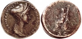 R SABINA, Sest, Bust rt with high fancy construction atop head/SC, Ceres std, RIC 1019; VF, centered, lgnd complete tho partly wk, warm tan-brown pati...