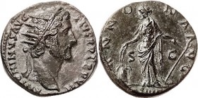 R ANTONINUS PIUS, Dup, ANNONA AVG, Annona stg l, COS IIII in exergue, VF-EF, centered, sl tight flan, dark green patina, good surface quality, strong ...