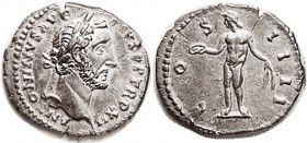 ANTONINUS PIUS, Den, COS IIII, Genius stg l, EF, nrly centered, full lgnds with just a few obv letters wk; good lustery silver with lt tone. Few tiny ...