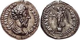 R MARCUS AURELIUS, Den, TRP XXXIX IIII IMP X COS III PP, Victory stg left on globe, RIC 411 variant, with draped bust; EF, well centered on a full fla...