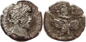 R MARCUS AURELIUS, Egypt, Æ33, Drachm, Serapis bust above eagle, L5. EF/VF, ragged edged flan, dark olive patina, much smoothed with some roughness st...