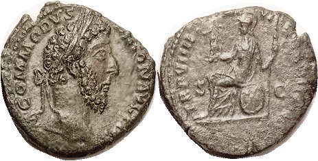 R COMMODUS, As, TRP VIIII IMP VI COS IIII PP, Roma std l, AEF/VF, unround flan, ...