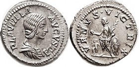R PLAUTILLA, Den, VENVS VICTRIX, Venus stg l, with cupid, wolf & twins on her shield (scarcer variety, but on this example the wolf & twins are ill-de...