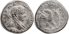 ELAGABALUS, Antioch, Tet., Rev Eagle facg, hd l., Delta-E, star betw legs; F-VF/F, rev sl off-ctr, much of obv lgnd wk or crowded as typical for this;...