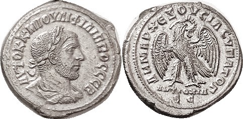 PHILIP I, Antioch, Tet, Eagle facg, head rt, ANTIOXIA SC below; EF, centered & w...