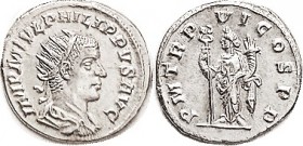 R PHILIP II, As Augustus, Ant, PM TRP VI COS PP, Felicitas stg l, Antioch mint; Choice EF, well centered & struck on a large flan, excellent metal wit...