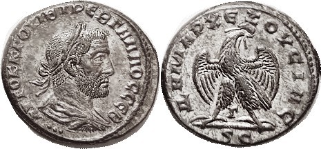 TREBONIANUS GALLUS, Antioch Tet., Draped & cuirassed bust r, 3 dots below/Eagle ...