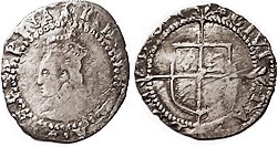 Elizabeth I, Ar Penny, S2580, Bust l./shield, mintmk bell, 1582-83; Decent F, sl...