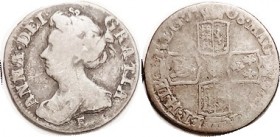 Anne, Sixpence, 1708E, ESC 1592 (=Rare), VG/AG-G, just well worn, obv quite bold, rev weak, ltly toned. Edinburgh mint.