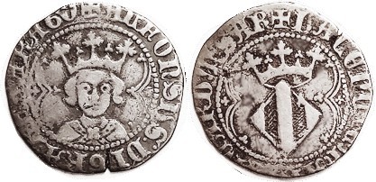 Aragon, Alfonso V, 1416-58, Ar Real, 23 mm, Facg bust with big crown/crowned loz...