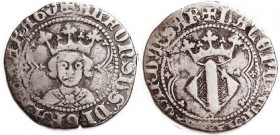 Aragon, Alfonso V, 1416-58, Ar Real, 23 mm, Facg bust with big crown/crowned lozenge-shaped arms, Valencia; F, smallish flan with tops of some of lgnd...