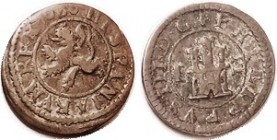 Philip III, Æ 2 Maravedis, 1606, Segovia, Lion/castle, F-VF, obv sl off-ctr with date partly off, medium brown, quite decent.