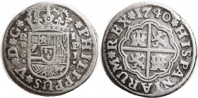 Philip V, Real, 1740 Seville-PJ, Arms/lions & castles, F, very sl crudeness. Scarcer date.