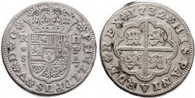 Philip V, 2 Reales, 1732, Seville-PA, Arms/lions & castles, 27 mm, Nice AVF, well struck, ltly toned.