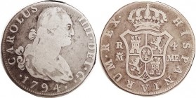 Charles IV, 4 Reales 1794, Madrid-MF, Very nice VG/F, immaculate surfaces with lt tone.