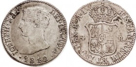 Joseph Napoleon, 4 Reales, 1812, Madrid-AI, Joseph bust l./crowned arms; Nice strong F, well struck, moderately toned. (At least equal to a VF-minus w...