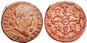 Ferdinand VII, 2 Maravedis, 1833 Segovia, Unc, good strike, full reddish luster. Rare grade. (An Unc brought $155, Heidelberger 5/13.)