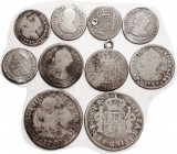 SPANISH AMERICA (Mex, Bol, Peru, Guat) 10 diff sil, (5 1/2R, 3 1R, 2 2R), one Pillar with attached loop, others bust types, majority approach G, one h...
