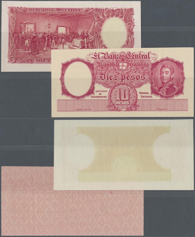Argentina: 10 Pesos ND Proof Print P. 265p, front and back seperatly printed on ...
