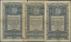 Austria: set with 3 Banknotes 1 Gulden 1882, P.A153, all in used, or well worn condition, one of the notes with a larger missing part at upper left co...